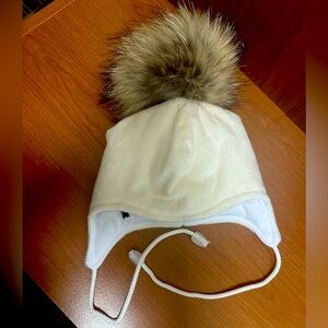 Baby hat with real fur pompom